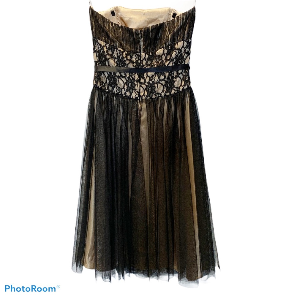 Strapless Black Lace Dress - Tan Satin Lining - Picture 3 of 9